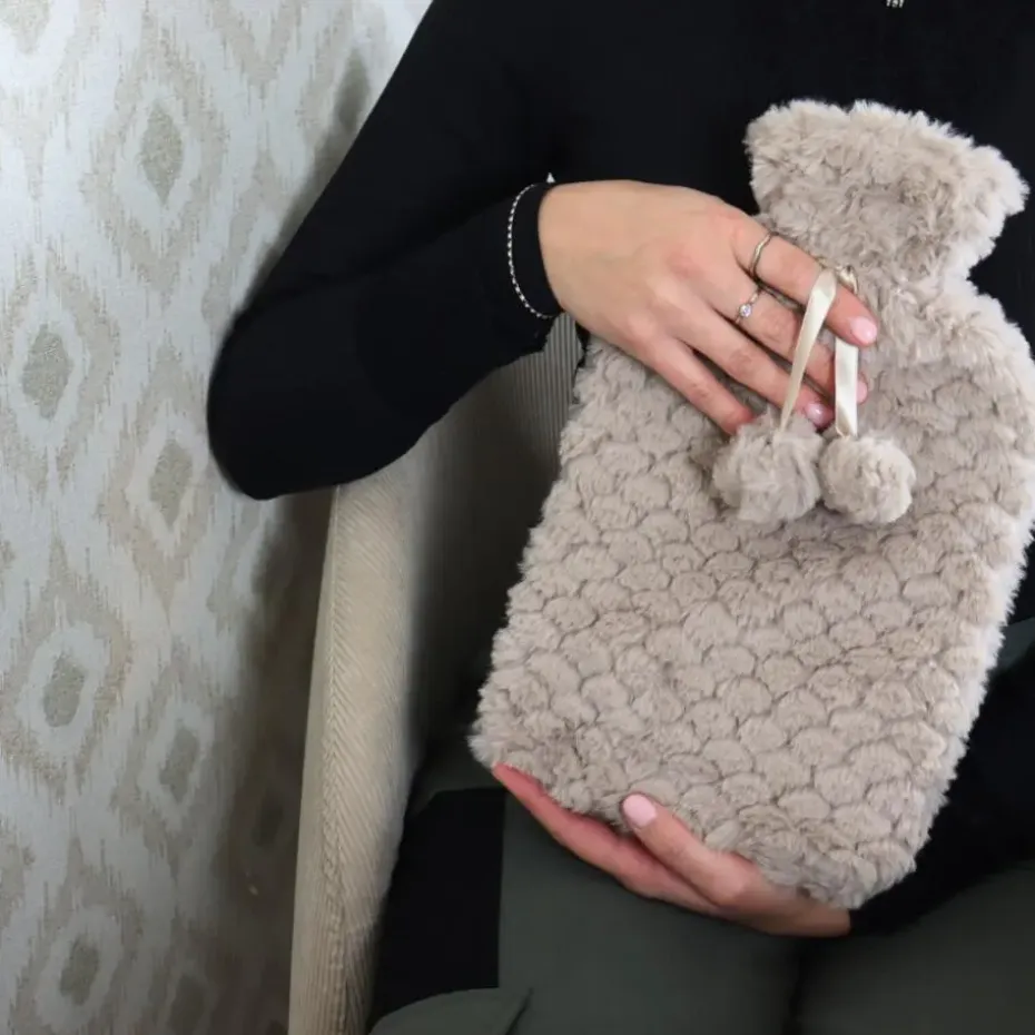 MARBEAUX Warmwaterkruik Set van 2 Stuks Kruik met Zachte Hoes Beige en Roze M...