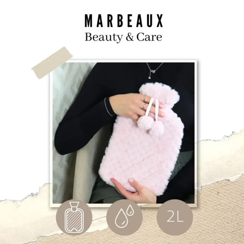 MARBEAUX Warmwaterkruik Set van 2 Stuks Kruik met Zachte Hoes Beige en Roze M...