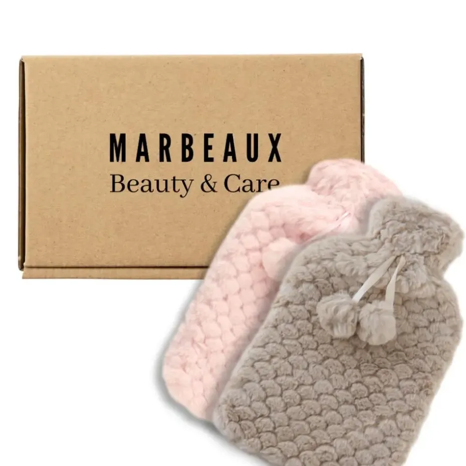 MARBEAUX Warmwaterkruik Set van 2 Stuks Kruik met Zachte Hoes Beige en Roze M...
