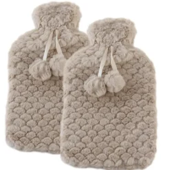 MARBEAUX Warmwaterkruik Set van 2 Stuks Kruik met Zachte Hoes Beige Magnetron...