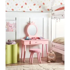 MARGIE - Kinderkaptafel met krukje - Roze - MDF