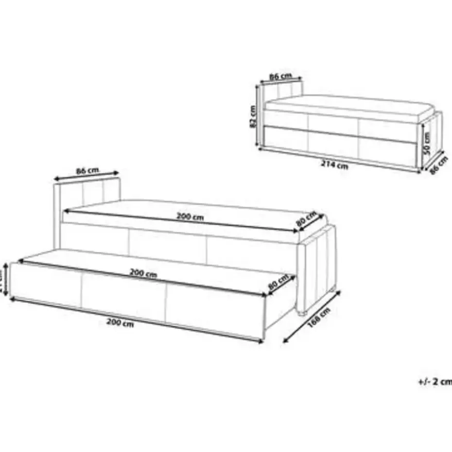 MARMANDE - Onderschuifbed - Grijs - 80 x 200 cm - Polyester