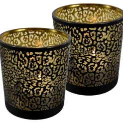 Mars & More Waxinelichthouder - zwart - glas - jaguar - 18 cm