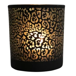 Mars & More Waxinelichthouder - zwart - glas - jaguar print