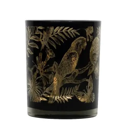 Mars & More Waxinelichthouder - zwart - glas - papegaai - 10 cm