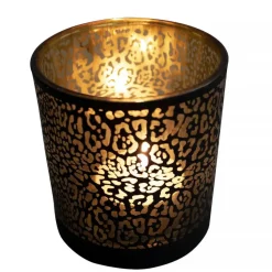 Mars & More Waxinelichthouder - zwart - glas - jaguar - 12 cm
