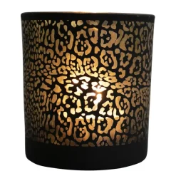 Mars & More Waxinelichthouder - zwart - glas - jaguar - 12 cm