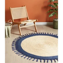 MARTS - Vloerkleed - Donkerblauw - 140 cm - Jute