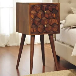 Massief Houten Eiken-achtige Kastanje Kubus Nachtkastje