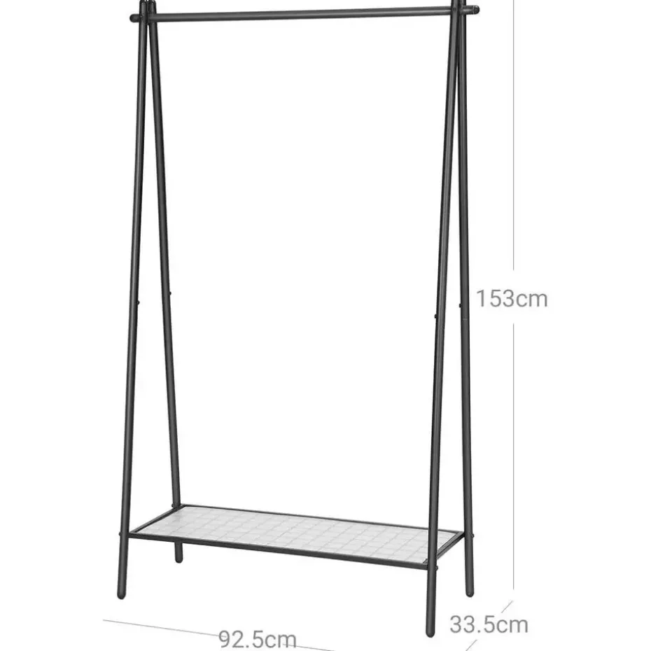 Matzwart kledingrek met stalen structuur en ophangrail