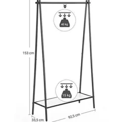 Matzwart kledingrek met stalen structuur en ophangrail