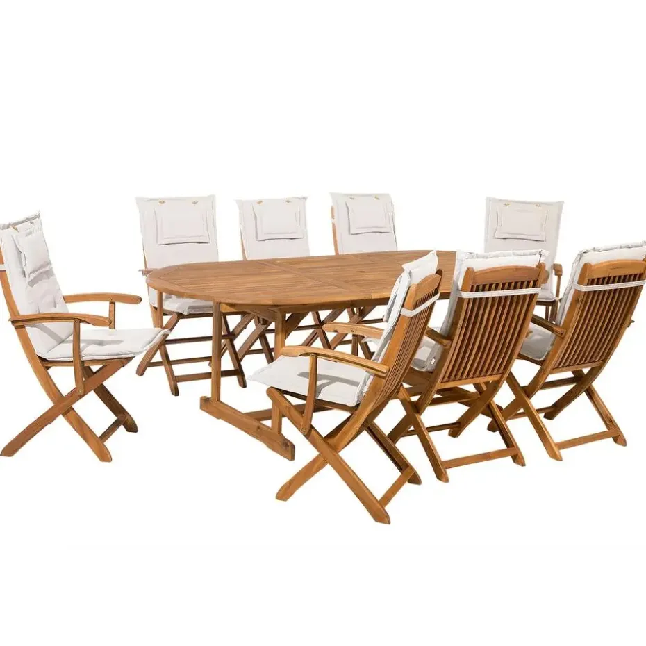 MAUI - Tuinset voor 8 - Lichte houtkleur/Cremewit - Acaciahout