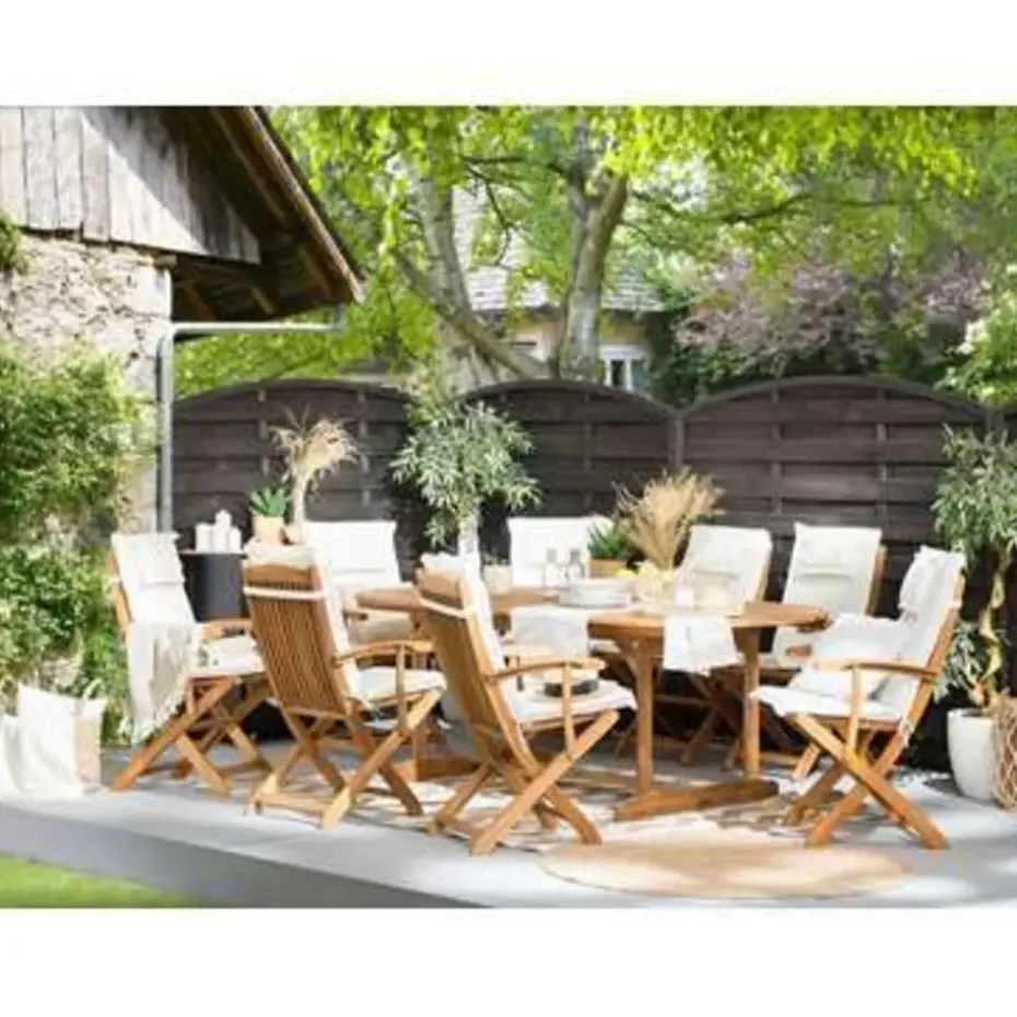 MAUI - Tuinset voor 8 - Lichte houtkleur/Cremewit - Acaciahout