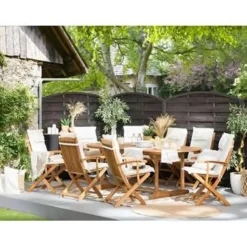 MAUI - Tuinset voor 8 - Lichte houtkleur/Cremewit - Acaciahout
