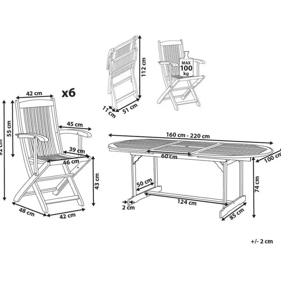 MAUI II - Tuinset voor 6 - Lichte houtkleur - Acaciahout
