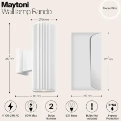 Maytoni Outdoor - Wandlamp Rando - Wit - Ø9,5