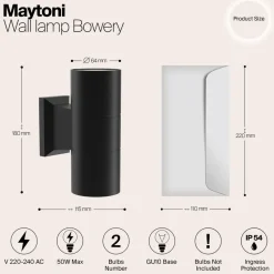 Maytoni Outdoor - Wandlamp Bowery - Zwart - Ø6,4