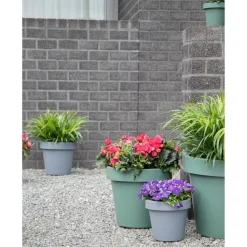 Mega Collections Plantenpot/bloempot - kunststof - grijs - D35 cm