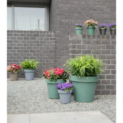 Mega Collections Plantenpot/bloempot - kunststof - grijs - D35 cm