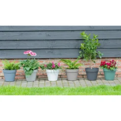 Mega Collections Plantenpot/bloempot - kunststof - grijs - D35 cm