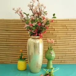 Mega Collections Vaas Oman Drip - goud - glas - D24 x H53 cm