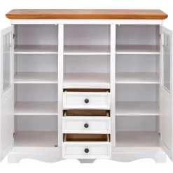 Melissa - Kast met 2 glazen deuren en 3 laden in wit grenen