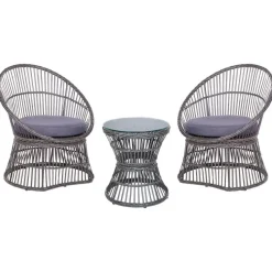 MESYNA - Bistro set - Taupe - PE rotan