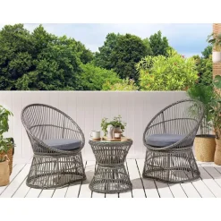 MESYNA - Bistro set - Taupe - PE rotan