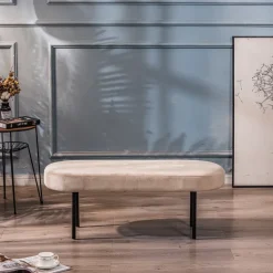 Metalen en fluwelen beige bank