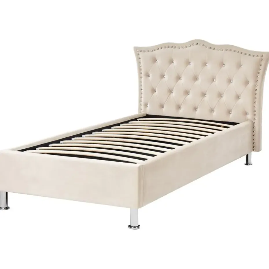 METZ - Bed met opbergruimte - Beige - 90 x 200 cm - Fluweel