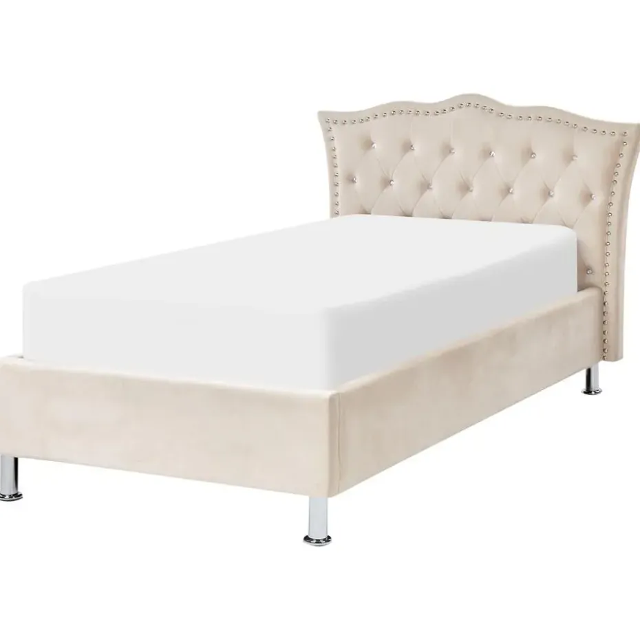 METZ - Bed met opbergruimte - Beige - 90 x 200 cm - Fluweel