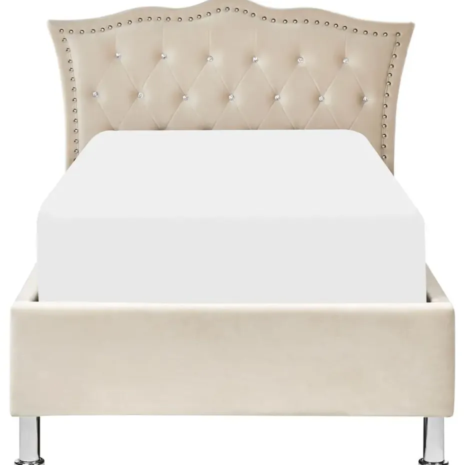 METZ - Bed met opbergruimte - Beige - 90 x 200 cm - Fluweel