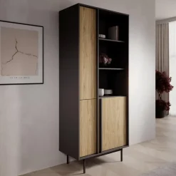 Meubella - Antigo - Boekenkast - Eiken/Antraciet - 83x43x195 cm