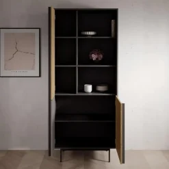 Meubella - Antigo - Boekenkast - Eiken/Antraciet - 83x43x195 cm