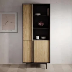 Meubella - Antigo - Boekenkast - Eiken/Antraciet - 83x43x195 cm