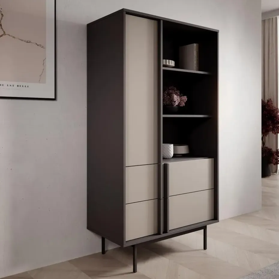 Meubella - Antigo - Boekenkast - Beige/Antraciet - 83x43x155 cm