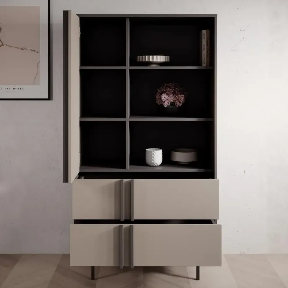 Meubella - Antigo - Boekenkast - Beige/Antraciet - 83x43x155 cm