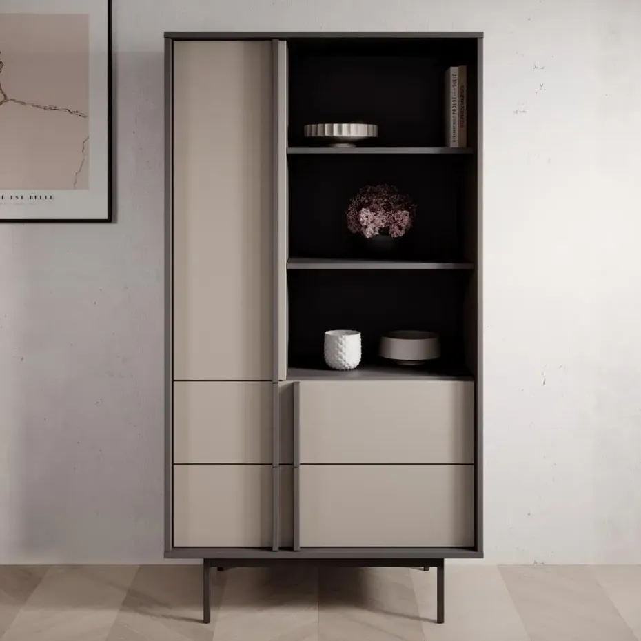 Meubella - Antigo - Boekenkast - Beige/Antraciet - 83x43x155 cm