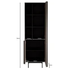 Meubella - Antigo - Boekenkast - Eiken/Antraciet - 63x43x195 cm