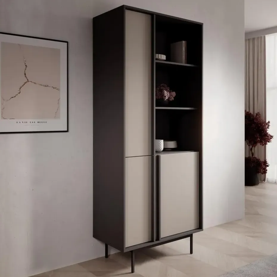 Meubella - Antigo - Boekenkast - Beige/Antraciet - 83x43x195 cm