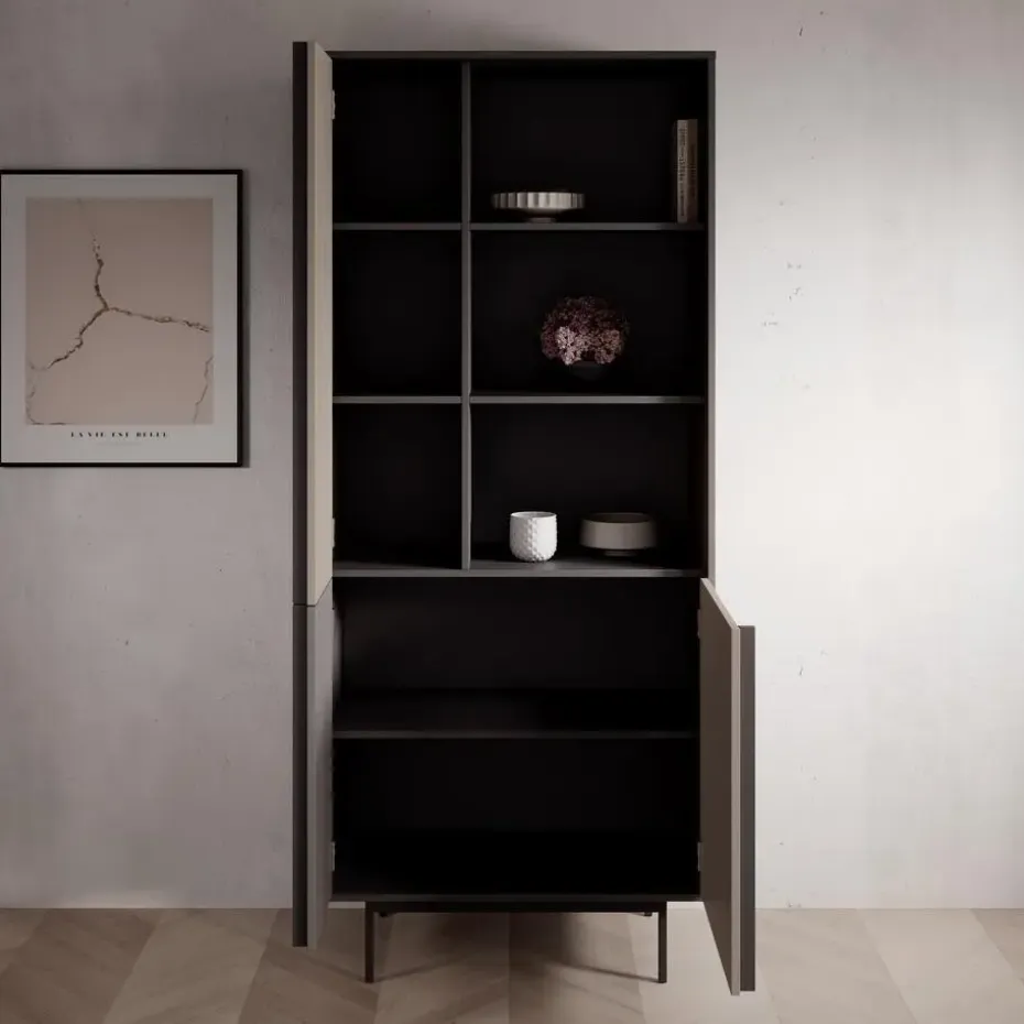 Meubella - Antigo - Boekenkast - Beige/Antraciet - 83x43x195 cm