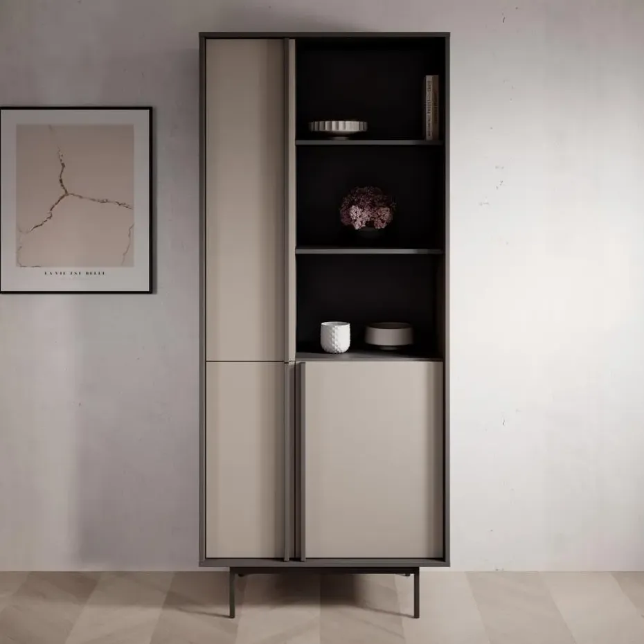 Meubella - Antigo - Boekenkast - Beige/Antraciet - 83x43x195 cm