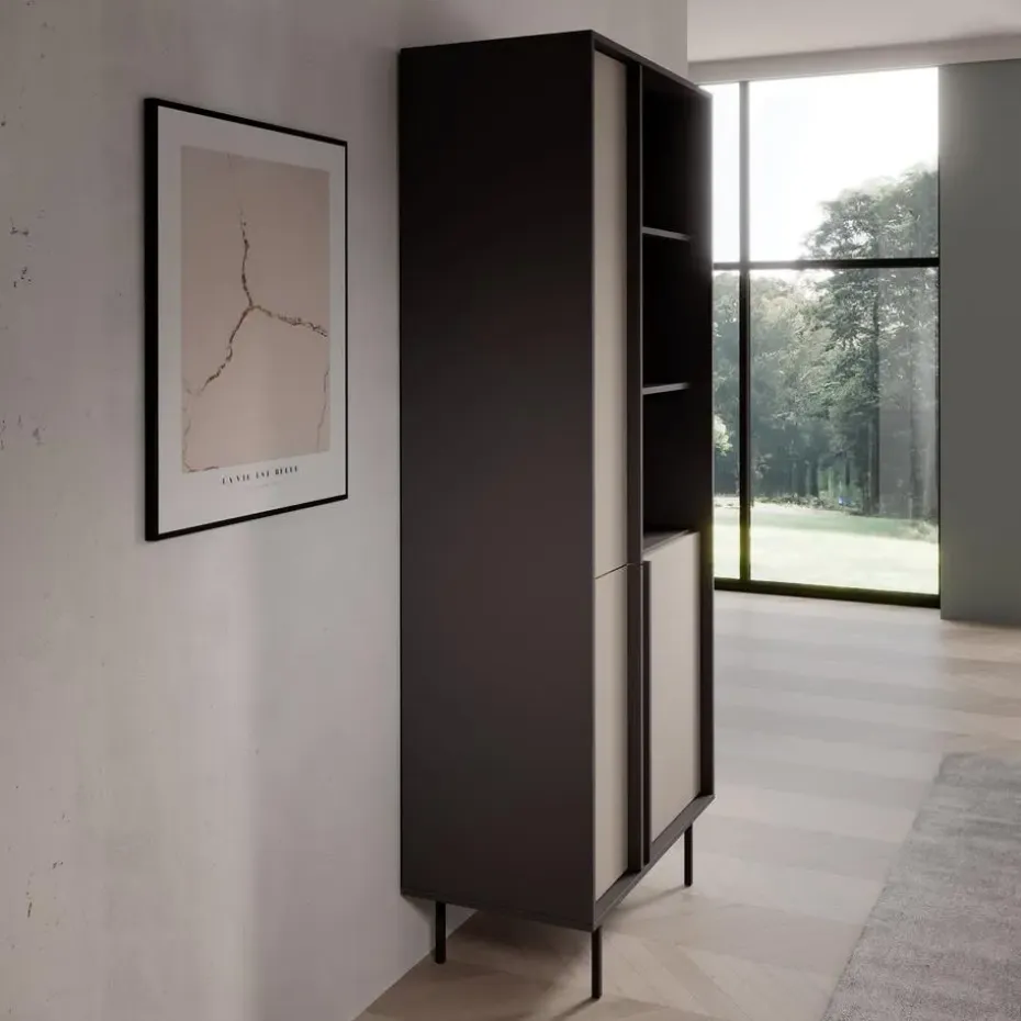 Meubella - Antigo - Boekenkast - Beige/Antraciet - 83x43x195 cm