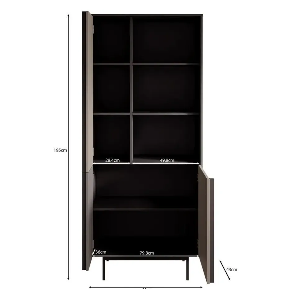 Meubella - Antigo - Boekenkast - Beige/Antraciet - 83x43x195 cm