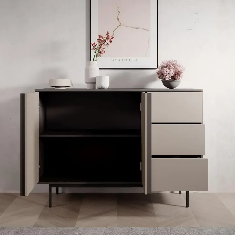 Meubella - Antigo - Dressoir - Beige/Antraciet - 123x43x87 cm