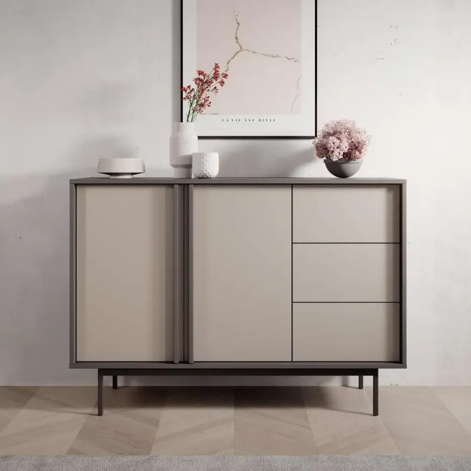 Meubella - Antigo - Dressoir - Beige/Antraciet - 123x43x87 cm