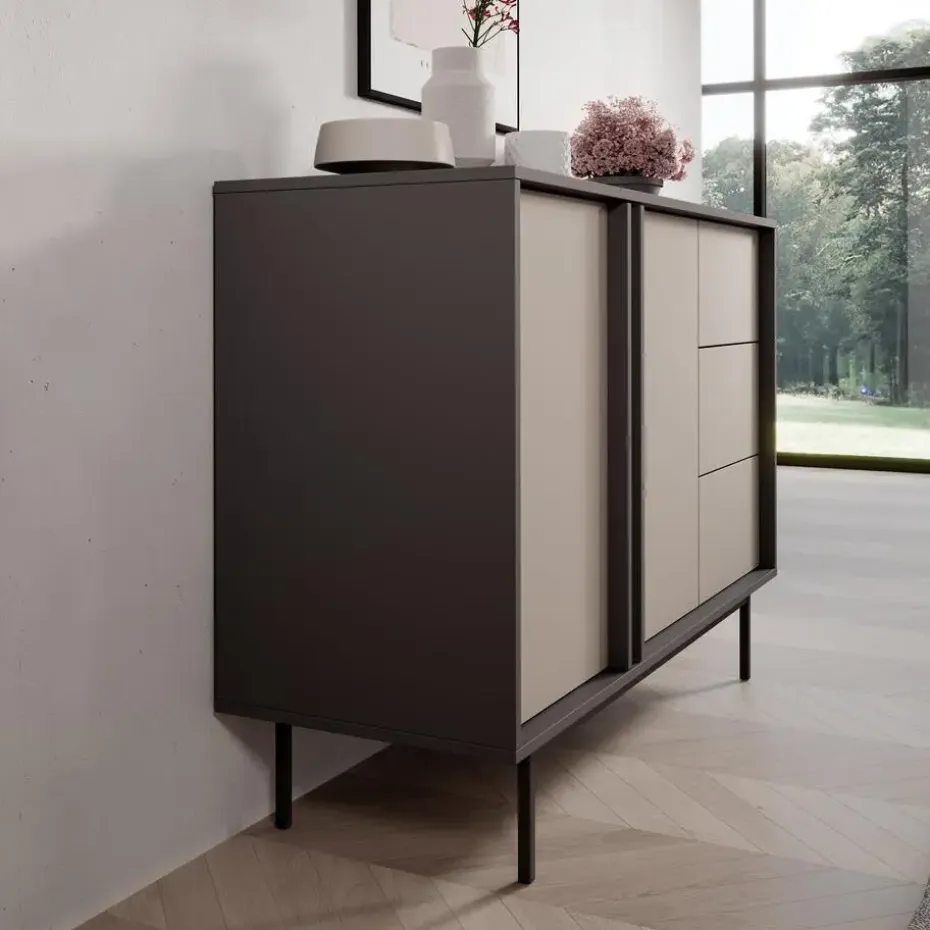 Meubella - Antigo - Dressoir - Beige/Antraciet - 123x43x87 cm