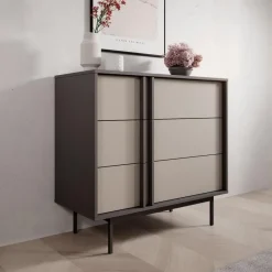 Meubella - Antigo - Ladekast met 3 lades - Beige/Antraciet - 93x43x87 cm