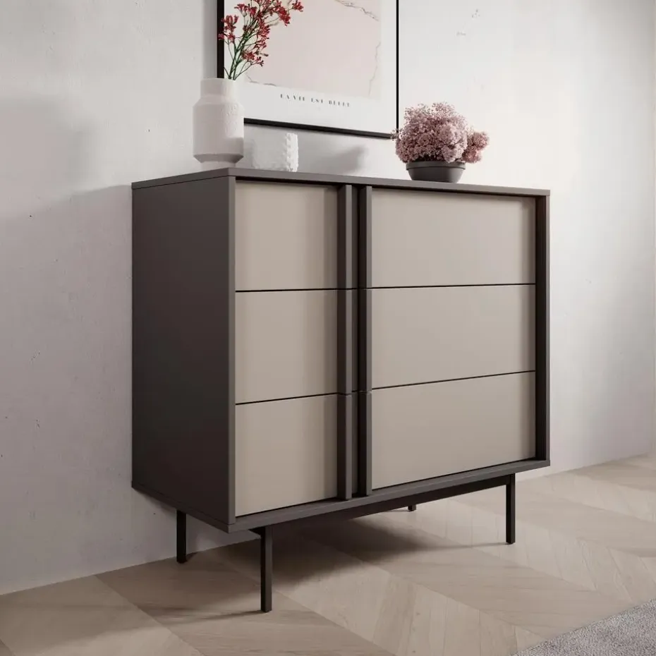 Meubella - Antigo - Ladekast met 3 lades - Beige/Antraciet - 93x43x87 cm