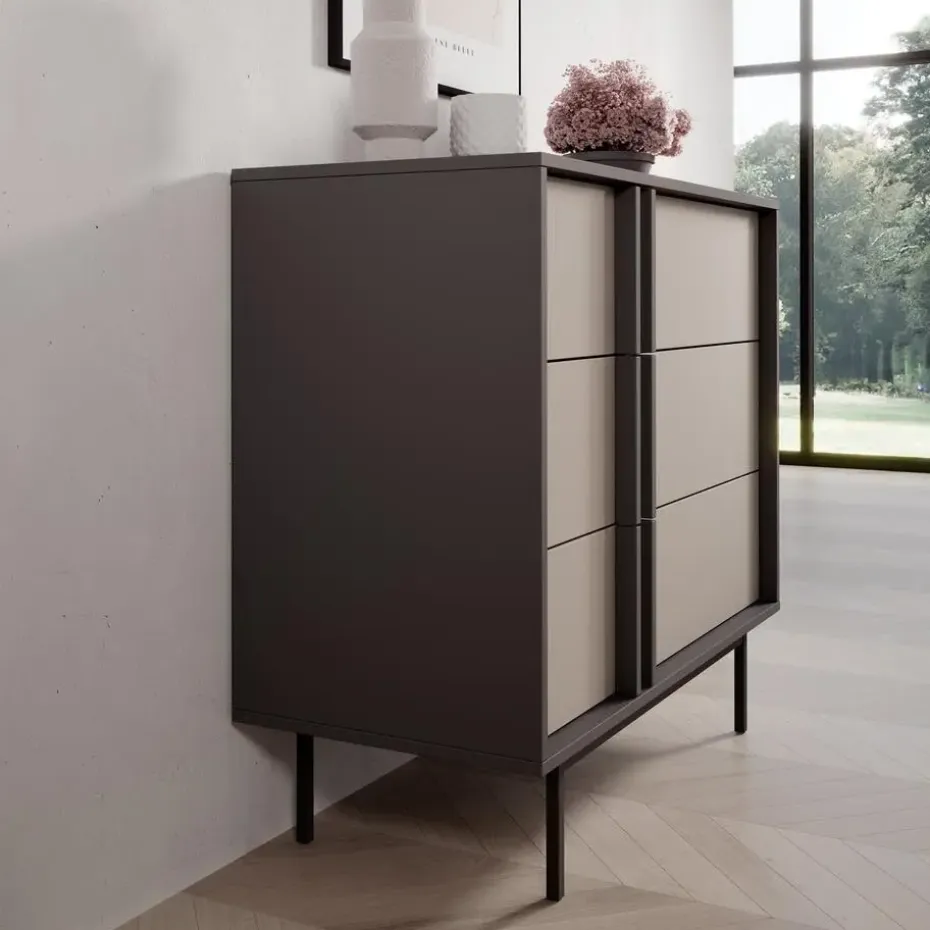 Meubella - Antigo - Ladekast met 3 lades - Beige/Antraciet - 93x43x87 cm